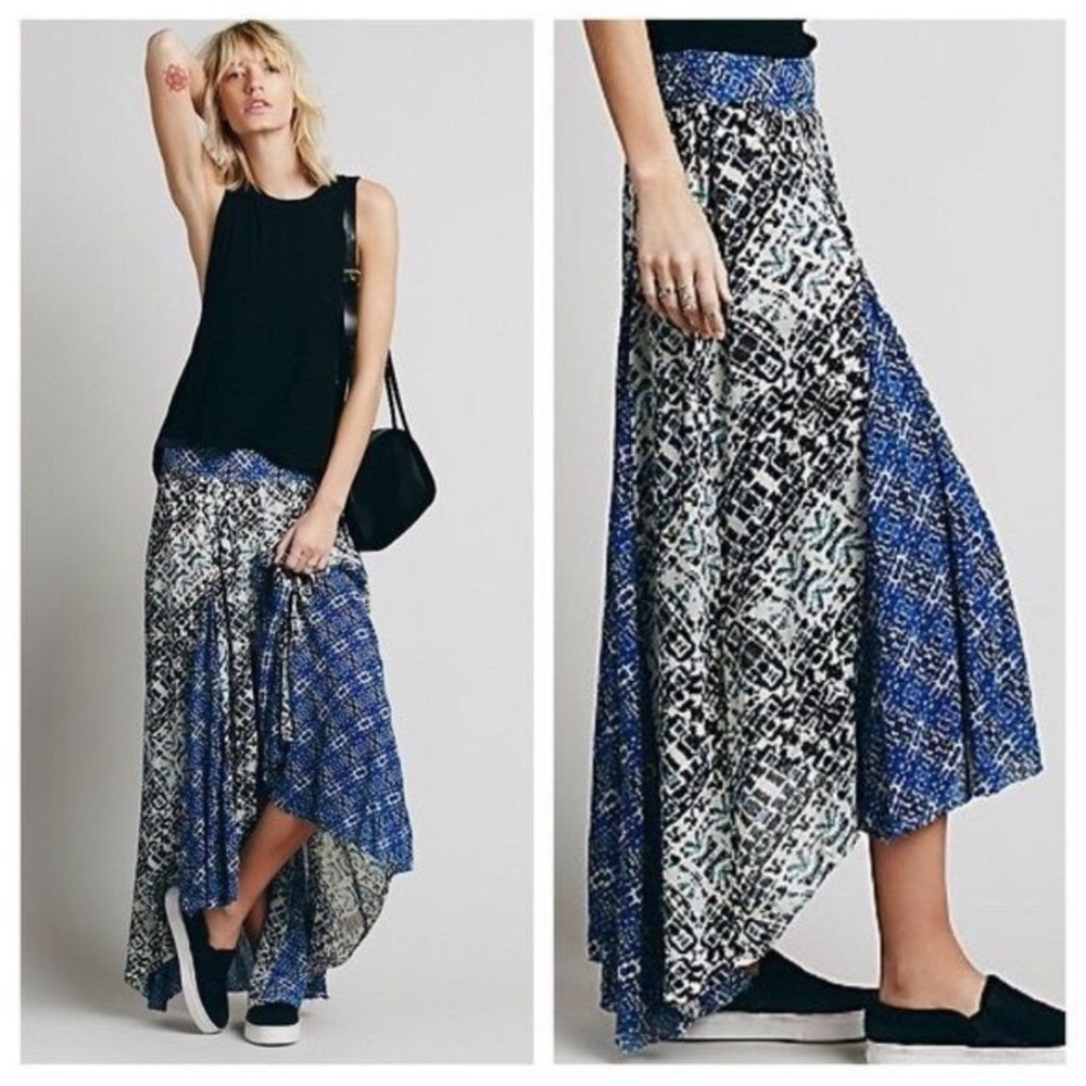 Free People "Show You Off" Boho Festival High Low Maxi Skirt Size XS
